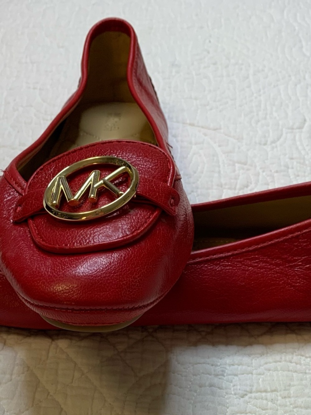 Michael Kors Lillie Premium Leather  Moccasin Flats in Bright Red - Picture 2 of 13